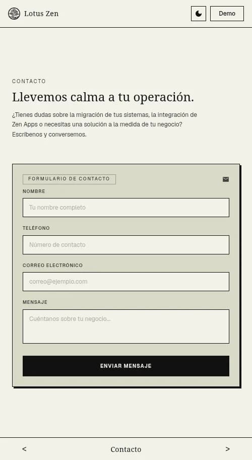Lotus Zen: Contacto en móvil