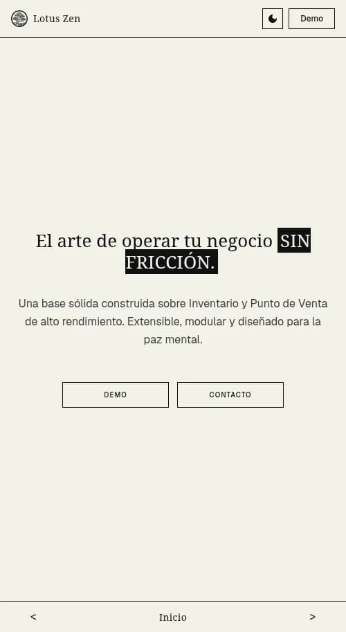 Lotus Zen: Inicio en móvil