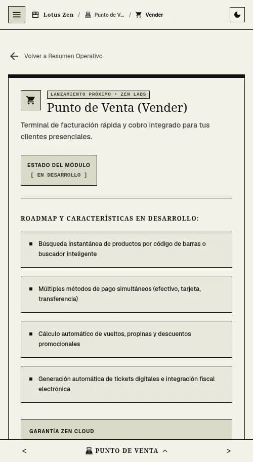 Lotus Zen: Punto de venta en móvil